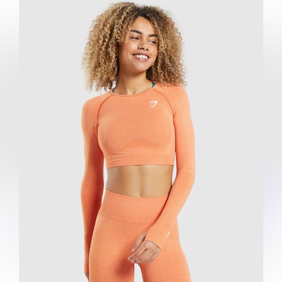 Gymshark Vital Crop Top long sleeve & leggings set apricot gym workout -S - Picture 2 of 15